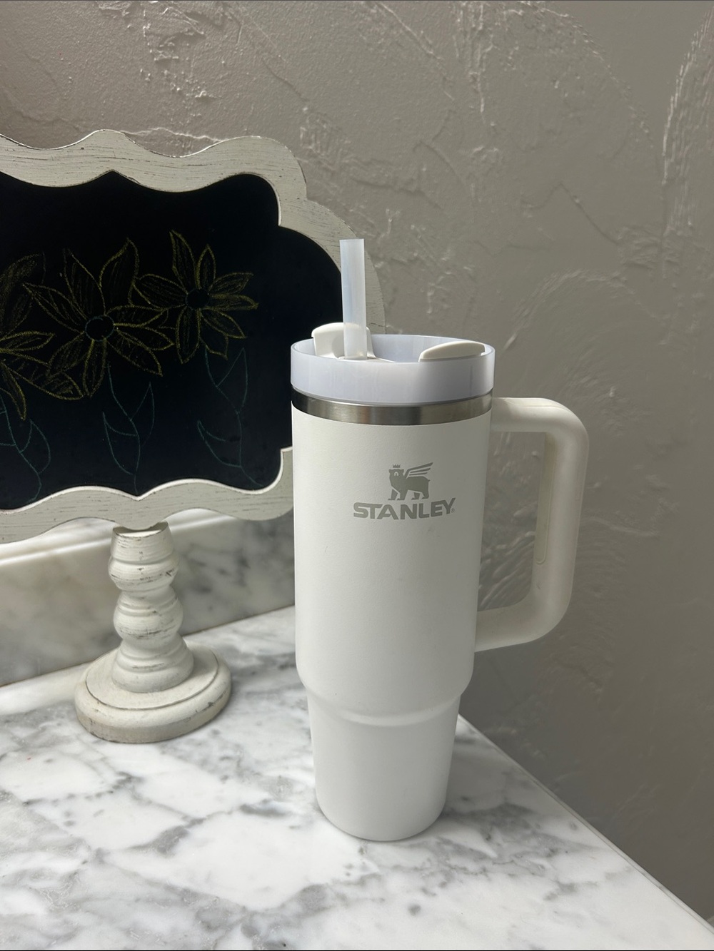 Stanley White Insulated Travel Mug with Handle and Straw